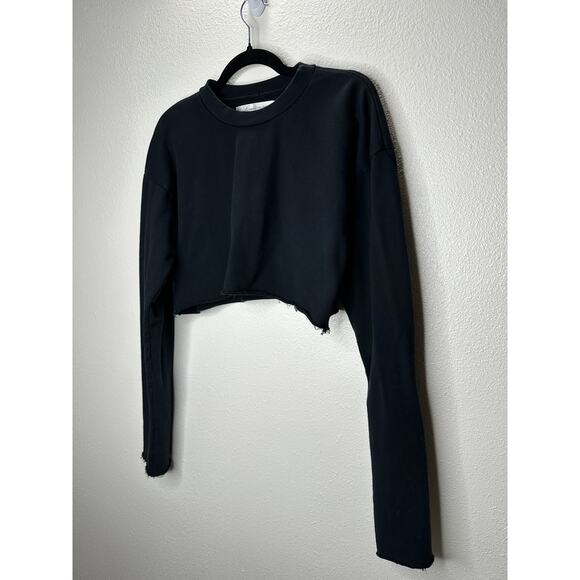 Lovers + Friends Laguna Black Round Neck Long Sleeve Raw Hem Crop Sweater S - Picture 5 of 15